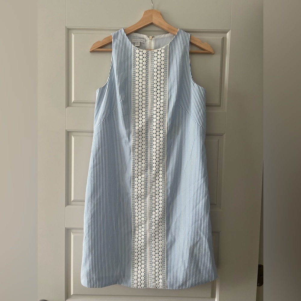 Blue and White Striped Sleeveless seersucker Dress